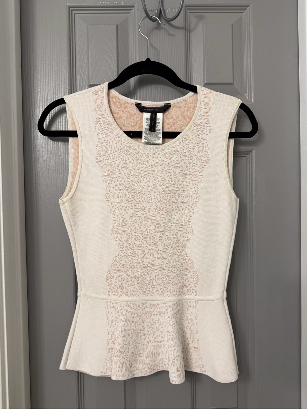 BCBGMaxAzria Sleeveless Cream Peplum Top and Skirt Set